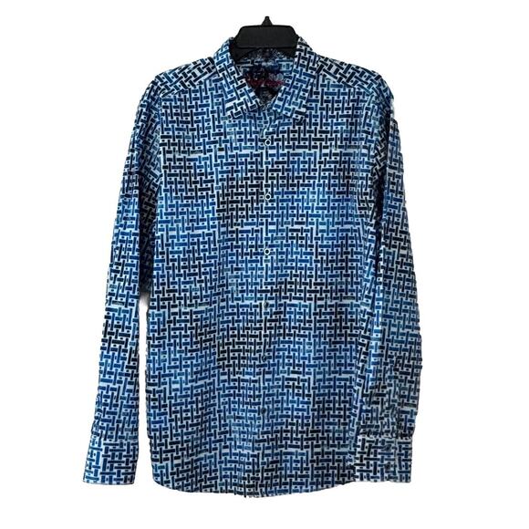 Robert Graham Weasill Geometric Print Shirt Mens Size XXL Blue White Flip Cuff - Picture 2 of 14